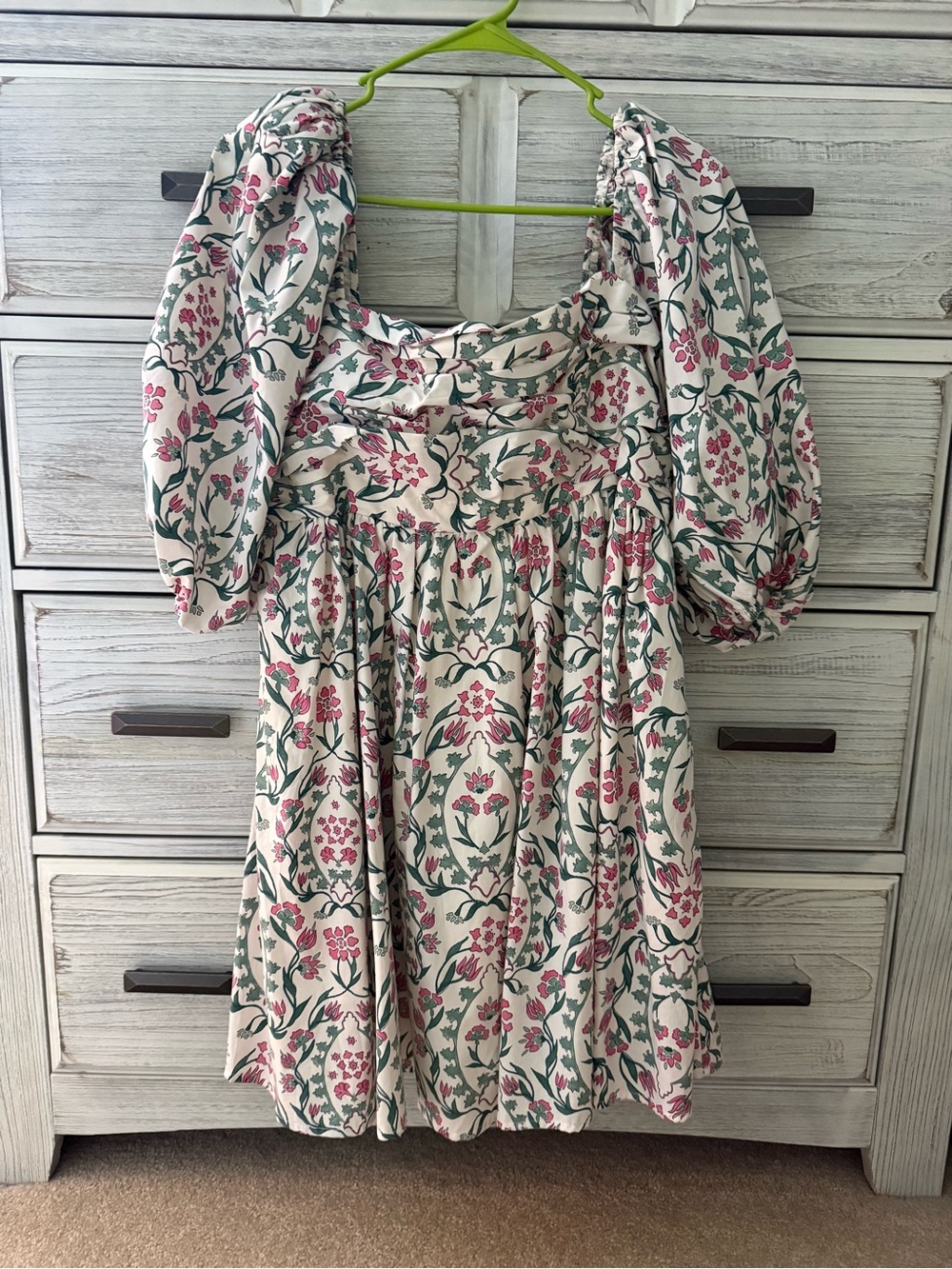 Abercrombie Floral Puff-Sleeve Mini Dress in Cream and Pink